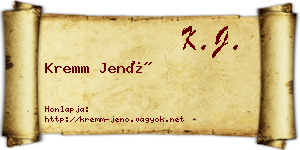 Kremm Jenő névjegykártya
